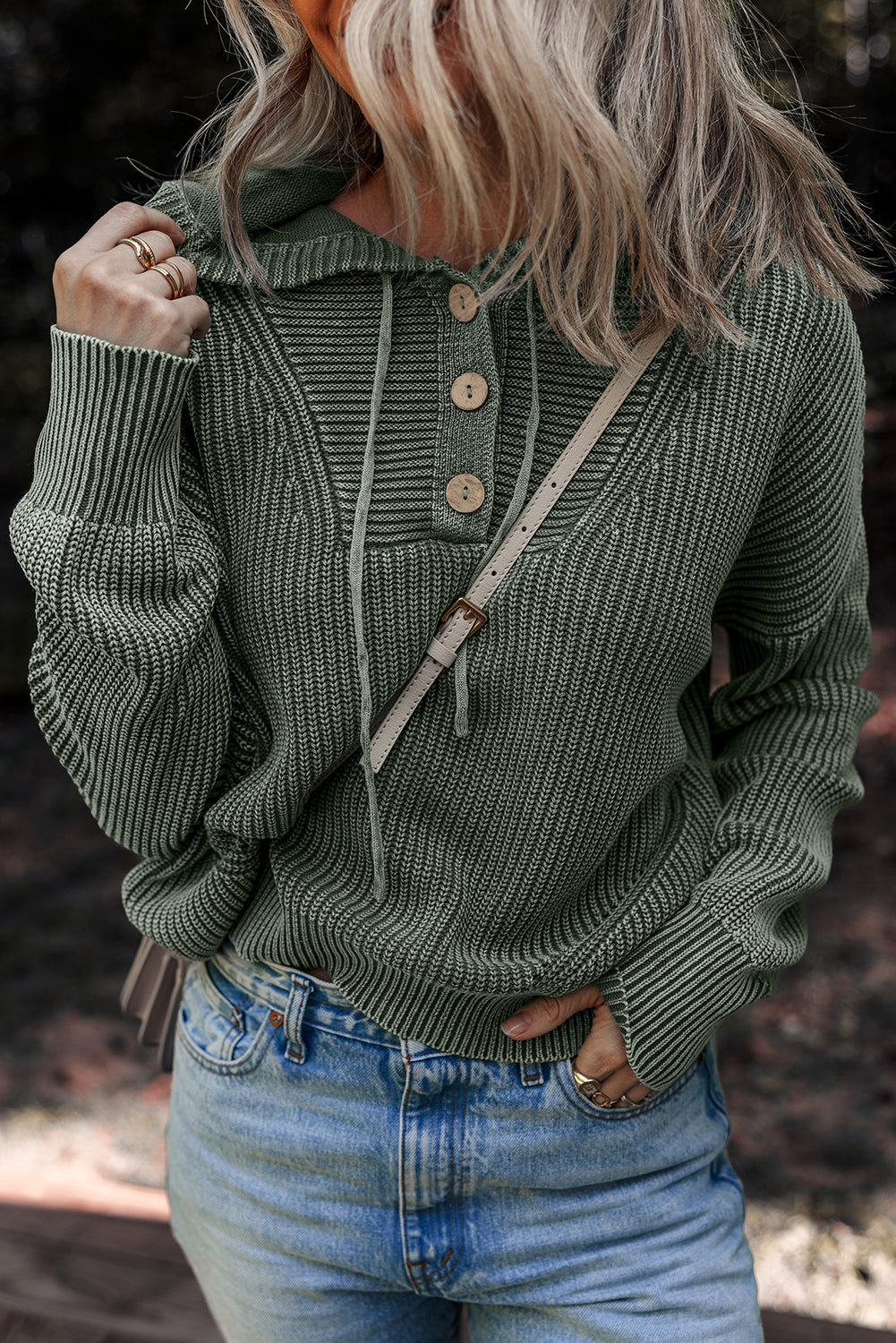 Mineral Wash Ribbed Knit Hooded Sweater