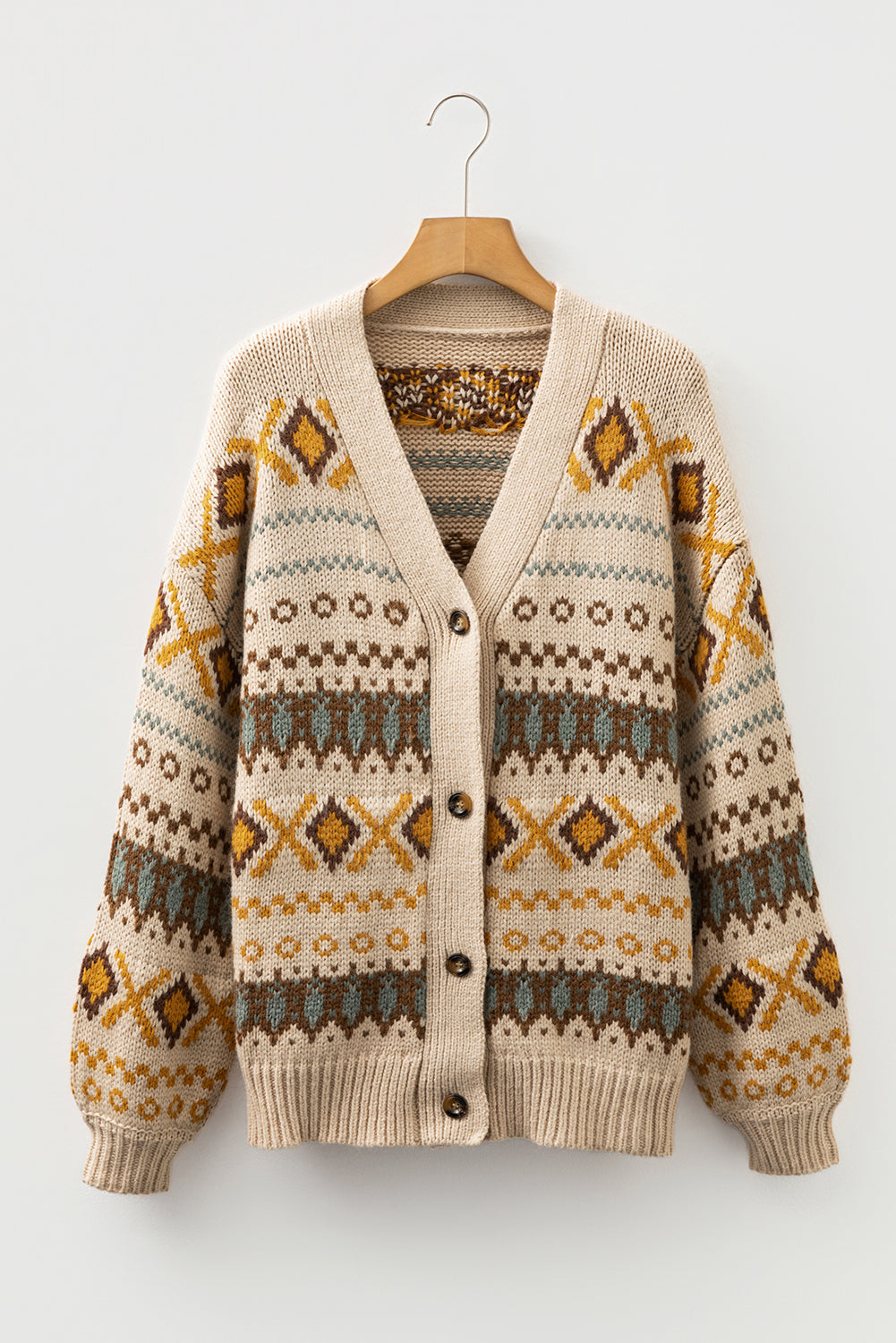 Western Knit Buttoned V-Neck Cardigan Sweater